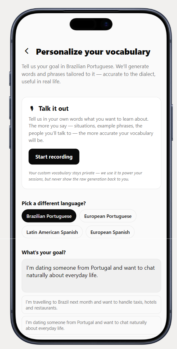 Personalize your vocabulary screen